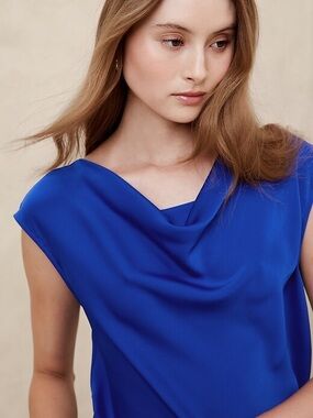 Banana Republic Cowl Neck Cap Sleeve Blouse in Vibrant Cobalt Blue